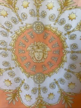Versace Medallion Silk Scarf in Peach and Gold